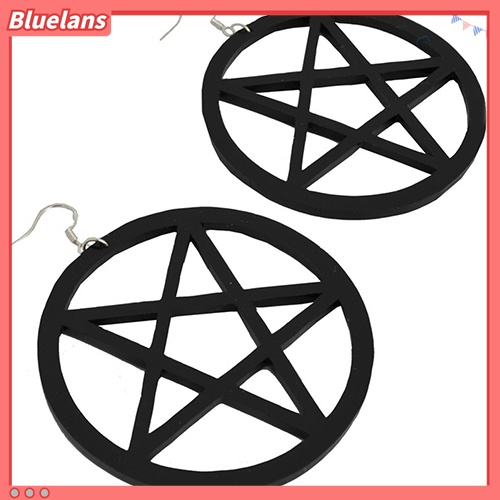 Anting Stud Bentuk Bulat Pentacle Hollow Besar Gaya Punk Vintage