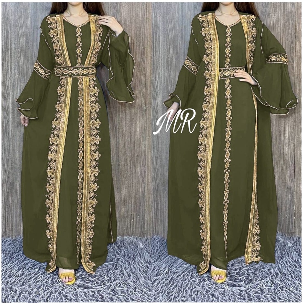 SET CARDI SHILPA 2IN1 BORDIR, MOSCREPE, GAMIS HIJAB MUSLIM, LONG CARDI, SETELAN, 2 UKURAN
