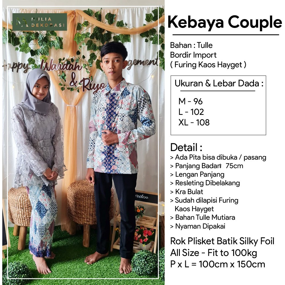 Set Pakaian Couple Pasangan Nikahan Lamaran Batik Pria Wanita Kebaya Brokat Kemeja Satin Silk