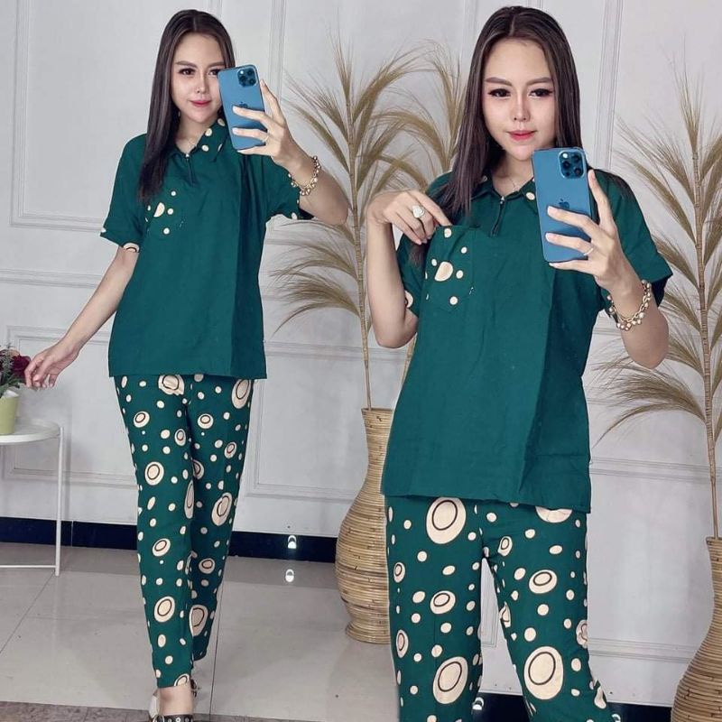 Setelan Lengan Pendek Cp Motif Bulat Allsize dan jumbo