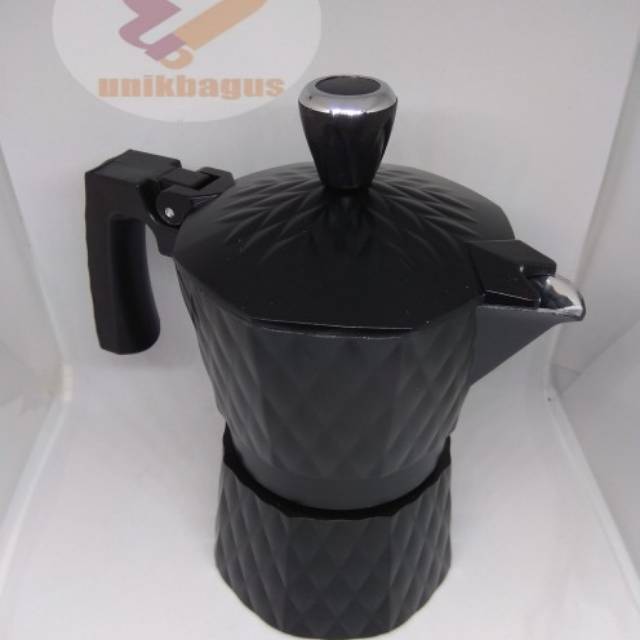 Moka Pot 3 Cup Hitam Motif Landak