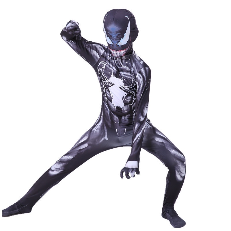 Cosplay VENOM Kostum Anak Christmas And Halloween Party Kostume Racun Spiderman Jumpsuit + Topeng