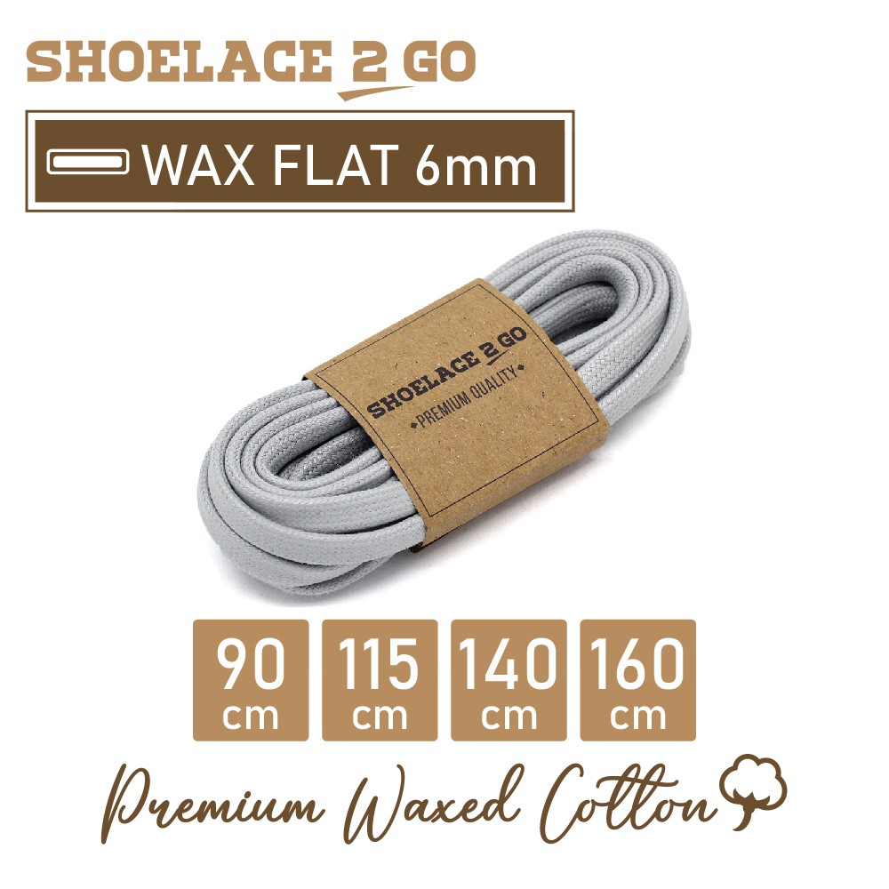 SHOELACE 2 GO PREMIUM TALI SEPATU LILIN WAX GEPENG PIPIH FLAT - WF6 - E1 - GREY - 6MM