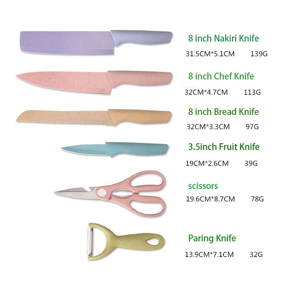 Pisau Dapur Set isi 6 pcs Multicolor UKURAN BESAR / Pisau Jerami Stainless Steel