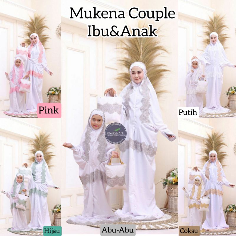 COUPLE MUKENA RENDA WARNA LAJUR TERUSAN IBU DAN ANAK BAHAN PUTIH ADEM KATUN POLINO PREMIUM SYARI