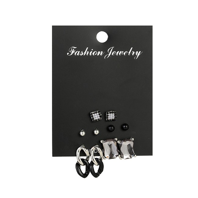 LRC Anting Tusuk Fashion Silver Crystal Earrings Set D57196