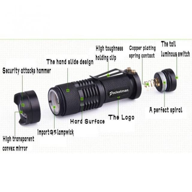 Senter Police LED Senter mini Pocketman LED Flashlight 2000 Lumens waterproof