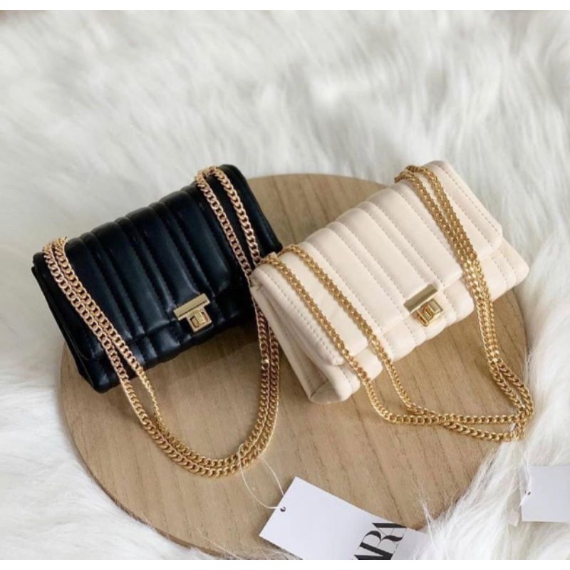 Tas Zara quilted midi crossbody bag