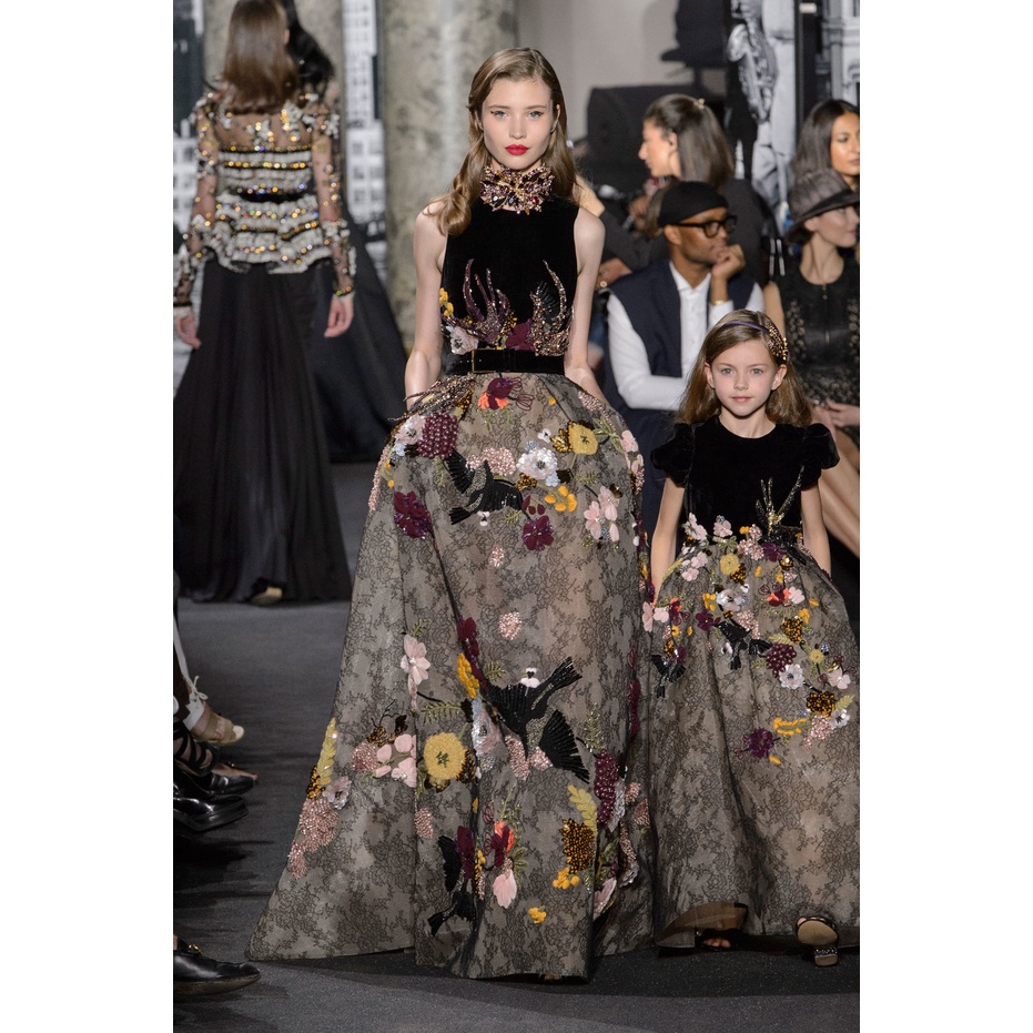 Kustom Orang Tua-Anak Gaun Malam Elie Saab Tangan Dijahit Mewah Manik-manik Hitam High-End Pesta Per