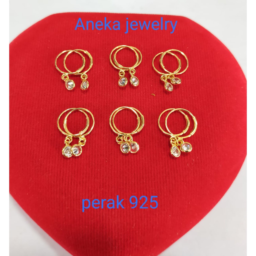 Anting bayi - gantung mata 1, perak 925, sepu emas kuning, 26.500/pasang