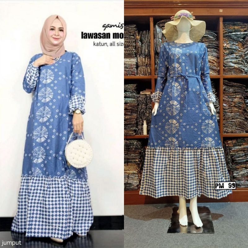 Gamis Batik Wanita Dewasa Pekalongan Motif Bunga Lawasan Busui Gamis Dress Kombinasi New Bisa COD