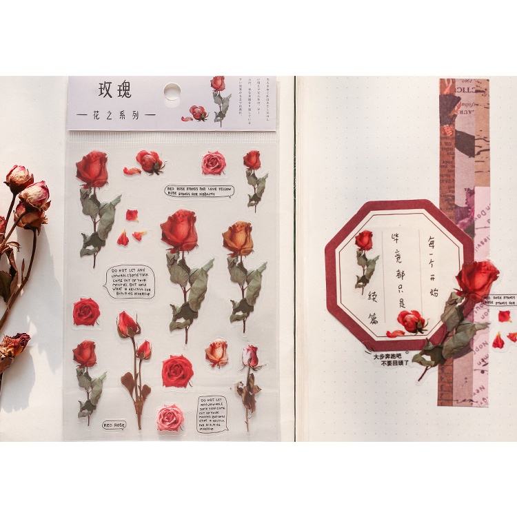 【Ready stock】Stiker scrapbook aesthetic Hadiah Gadis Rose Cherry Lavender Seri Dekorasi Perlengkapan anggun fashion COD