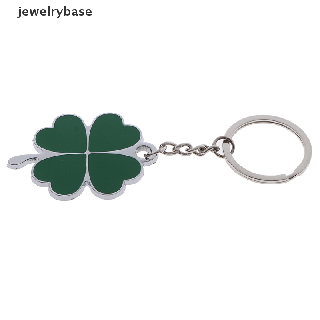 1pc Gantungan Kunci Bentuk Daun Clover Hijau Bahan Stainless Steel