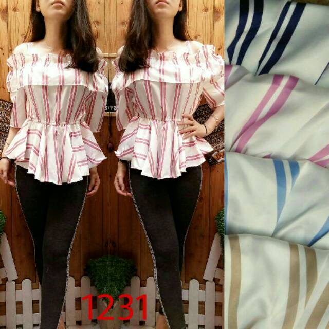 BLOUSE SABRI STRIPE 1231 BHN SATIN FIT TO L