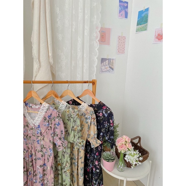 KANON - Sua Floral Dress - Dress rayon midi vintage motif kembang