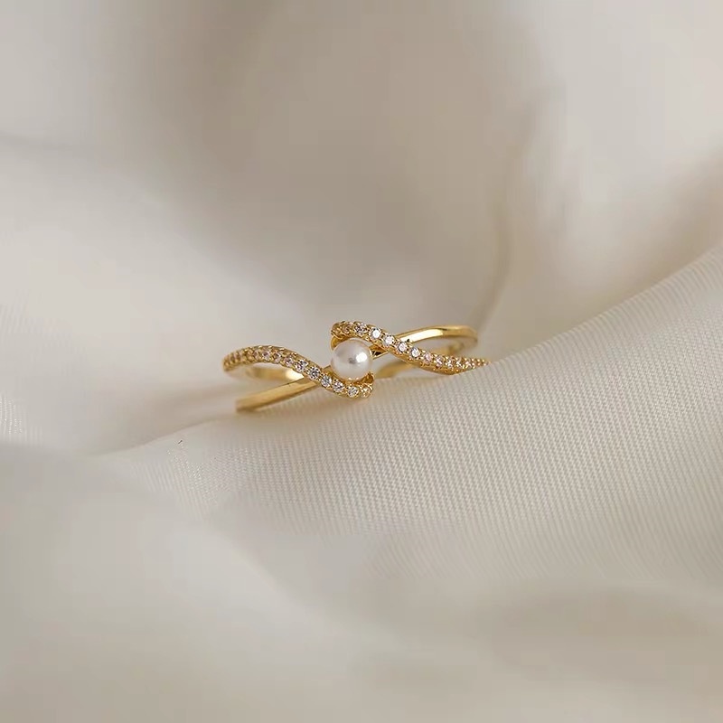 Perhiasan Cincin Berlian Mutiara Air Tawar Bahan Zirkon Gaya Korea Untuk Wanita