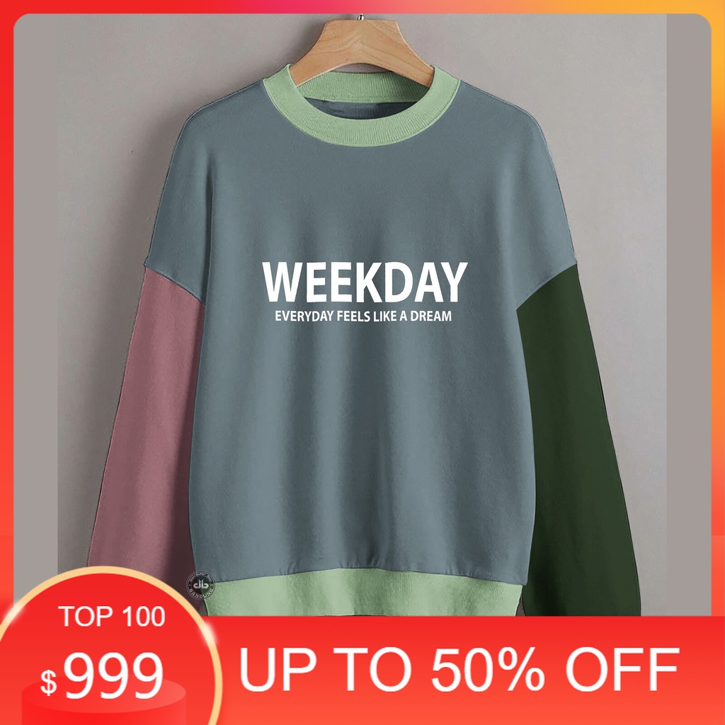 Sweater Colorfull Weekday | Korean Ulzzang Style | Atasan Wanita dan Pria | Bahan Fleece | Allsize