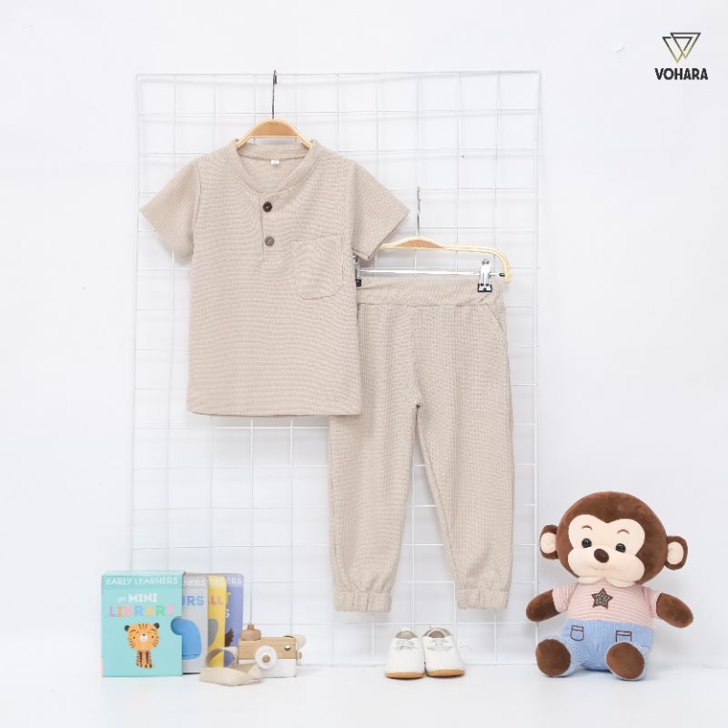 Setelan Anak Laki Laki Baju dan Celana Joger 2-6 Tahun | Set Joger Anak  | Setelan jogger WAFFLE UNIQLO PREMIUM 2-6 Tahun Koleksi Premium VOHARA