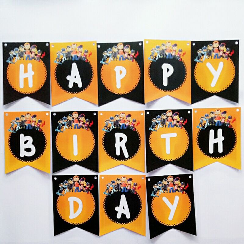 banner bunting garland flag tulisan happy birthday ulang tahun karakter boboiboy boboi boy