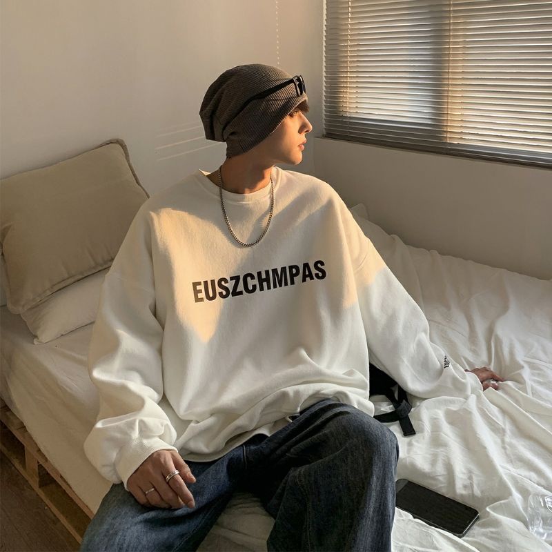 Sweater Fleece Pria Wanita (S - 6XL) SIMPLE Words EUSZCHMPAS Bigsize Crewneck Oversize Korean Style Sweatshirt FEAR OF GOD oblong hip hop Essentials Cream White