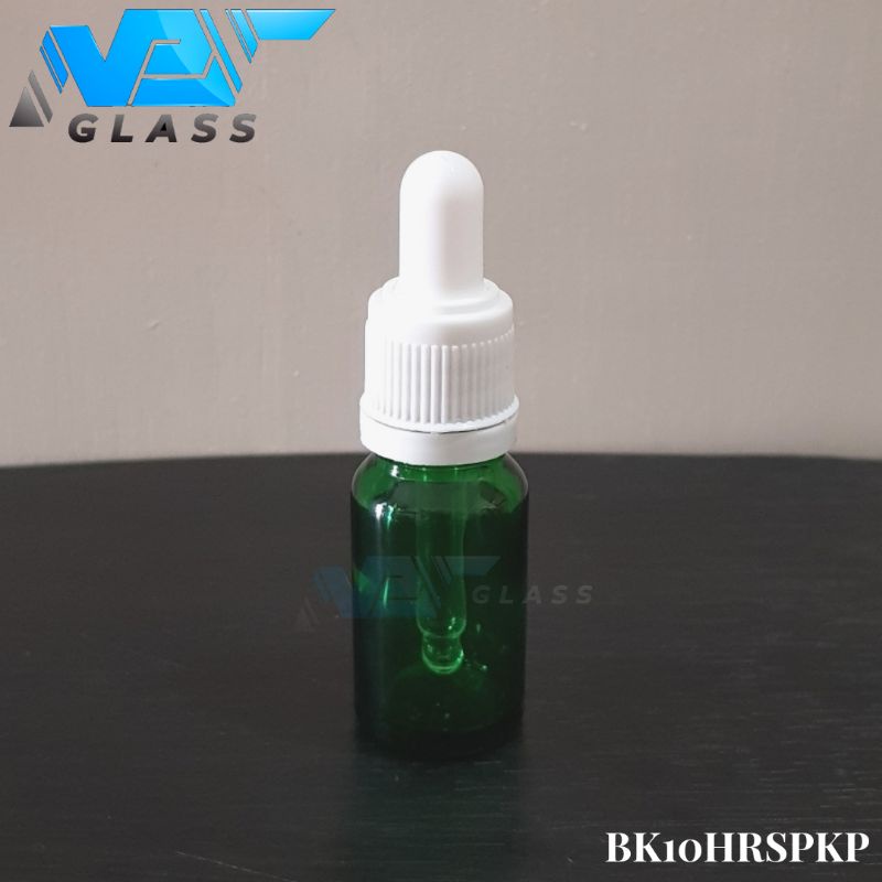 botol kaca pipet 10ml tebal hijau - ring segel putih