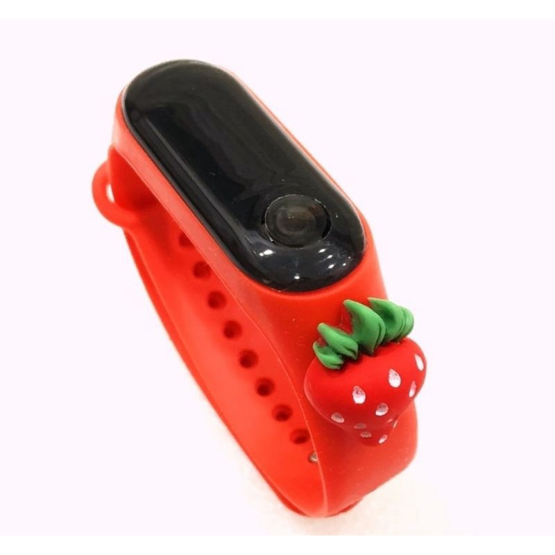Jam tangan anak Elektronik LED display Tahan Air karakter motif kartun lucu  bahan rubber-Red Strawberry