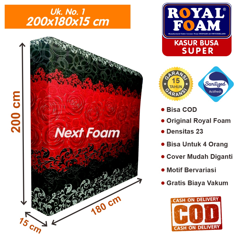 Kasur Busa Royal Foam Ukuran No 1 200x180x15 cm Tebal 15 cm D23 ORIGINAL Garansi 15 Tahun