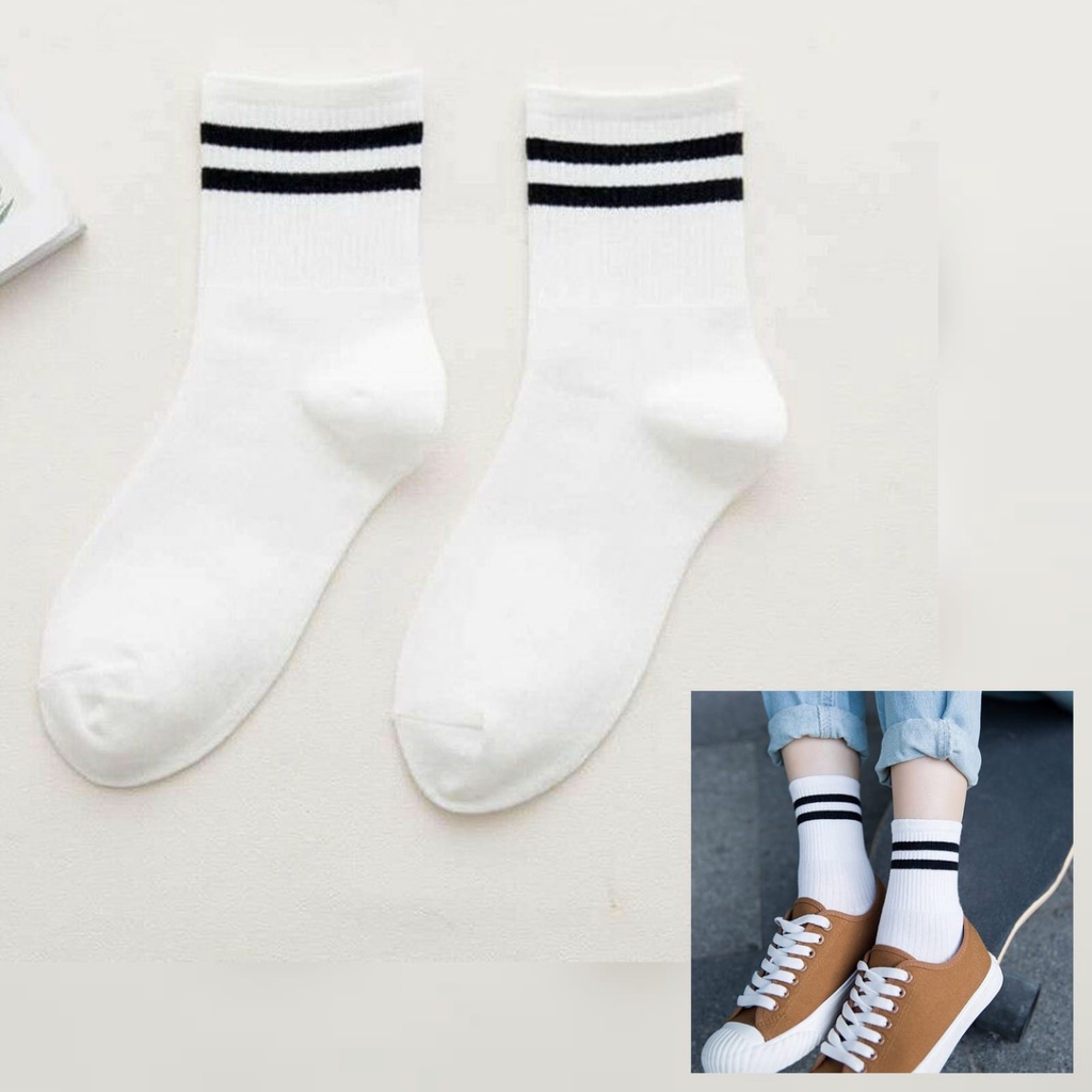 Kaos Kaki Harajuku Korea Unisex Pria Wanita Japan Strip Diatas Mata Kaki Import Quality Socks / Kaos Kaki Import Garis Mata Kaki Kekinian Hits