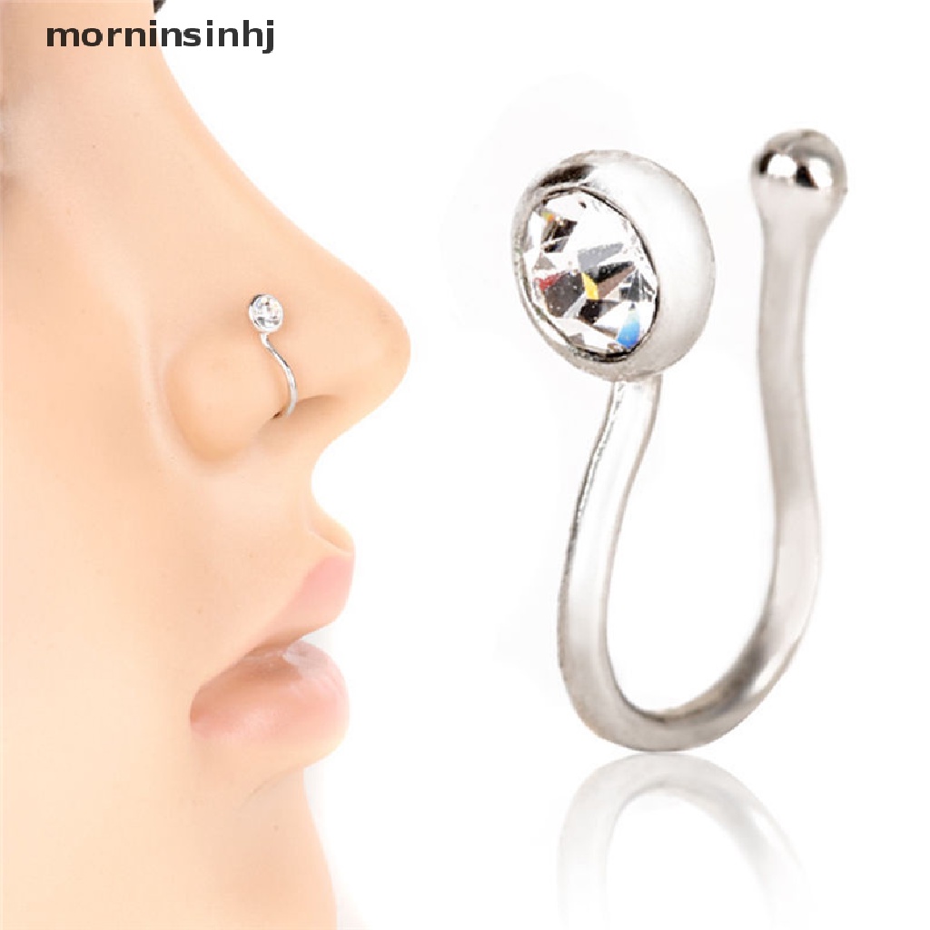 Mornin Anting Tindik Hidung / Bibir Anti Slip Bahan Stainless Steel Dengan Kristal Untuk Wanita