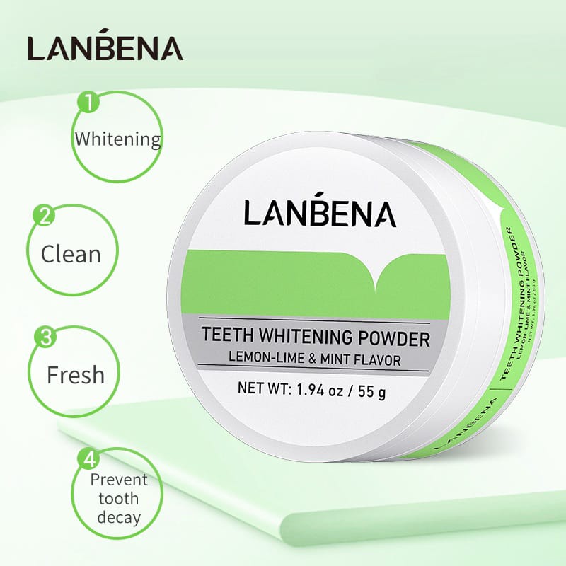 [BPOM] Lanbena Teeth Whitening Powder Lemon-Lime &amp; Mint Flavor 55gr / 30gr / Pen 3ml - Memutihkan Gigi