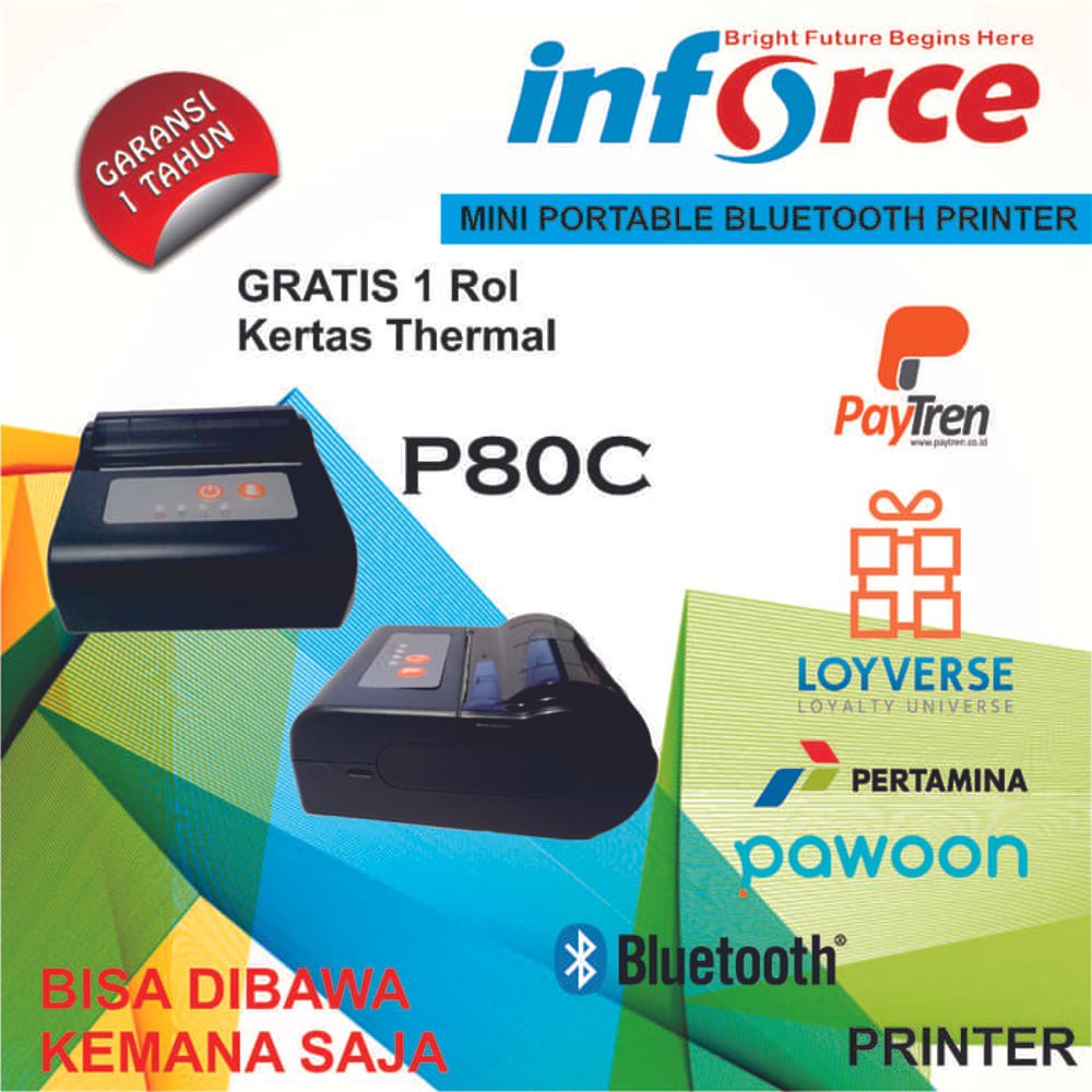 Printer Thermal Bluetooth INFORCE P80C Portable ukuran 80mm