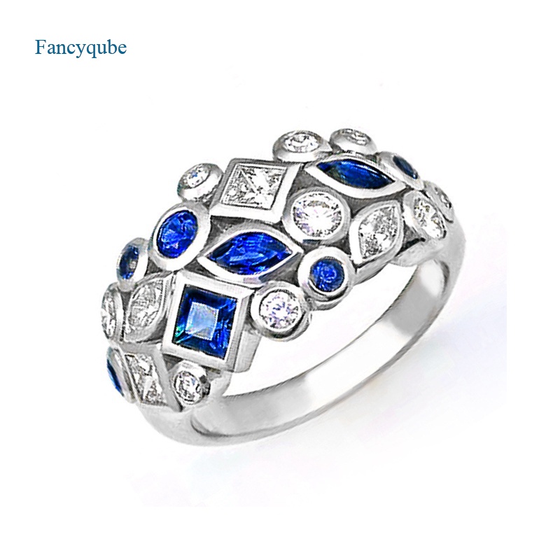 Fancyqube Aksesoris Perhiasan Cincin Wanita Warna Biru Untuk Pesta Pernikahan