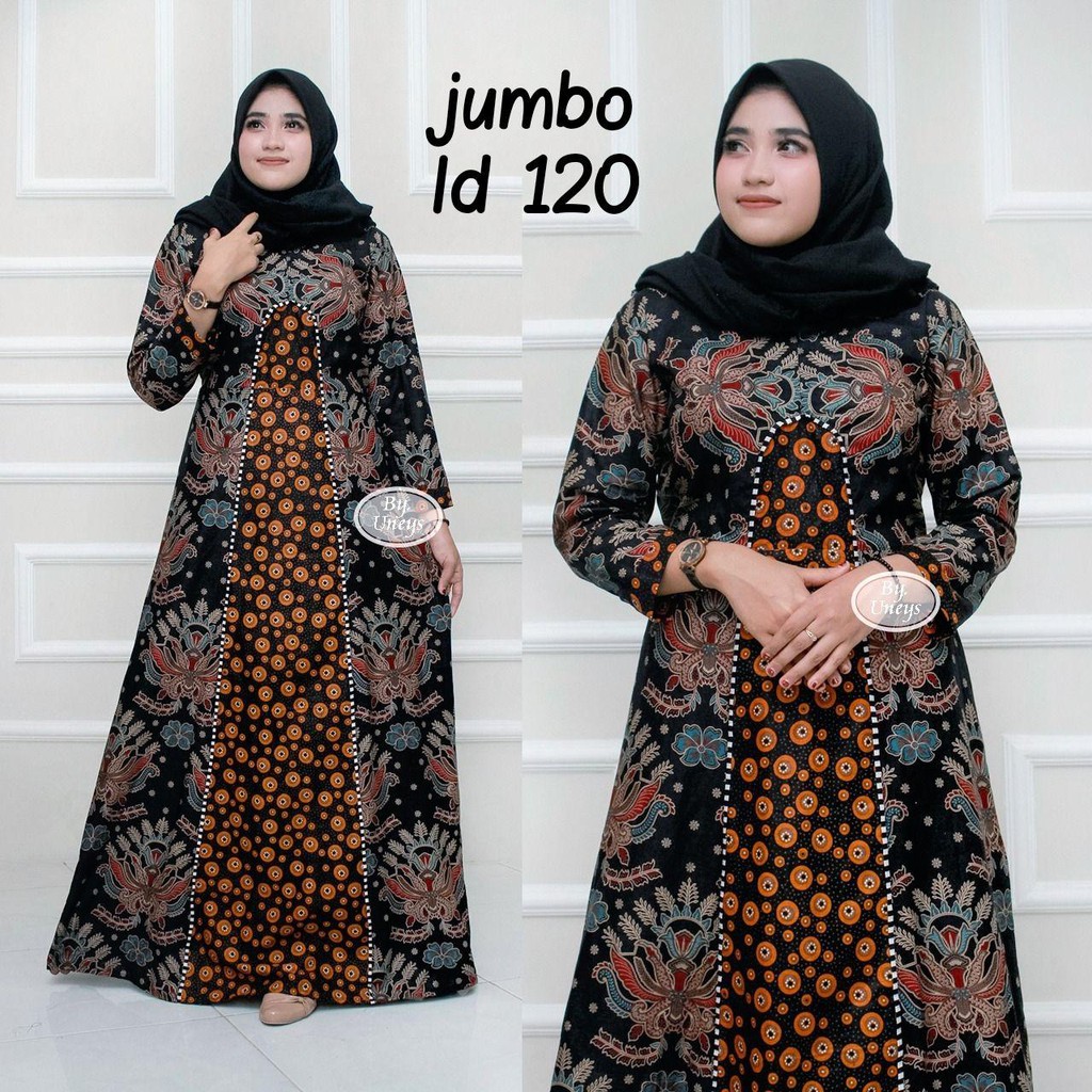 Gamis Batik Super Jumbo LD 110 Dan LD 120 Bahan Katun Motiv Terbaru Bisa Cod