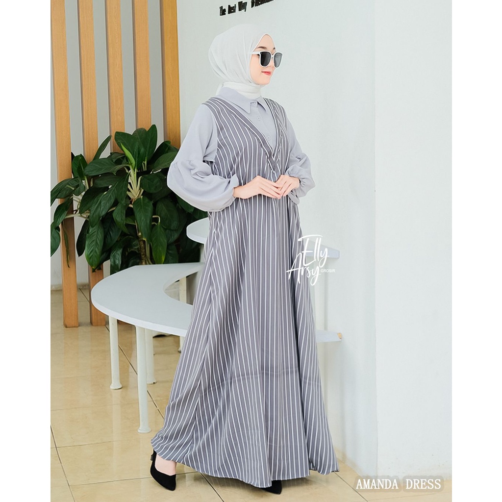 Gamis arimbi syakila motif tribal salur adem new model dress wanita terbaru