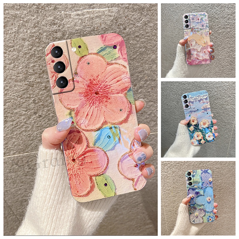kesing hp samsung galaxy s22 ultra s22   s21 fe 5g s21 ultra s21   ins oil painting flowers silicone