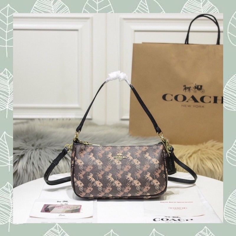 TAS WANITA TOP HANDLE POUCH WITH HORSE AND CARRIAGE PRINT