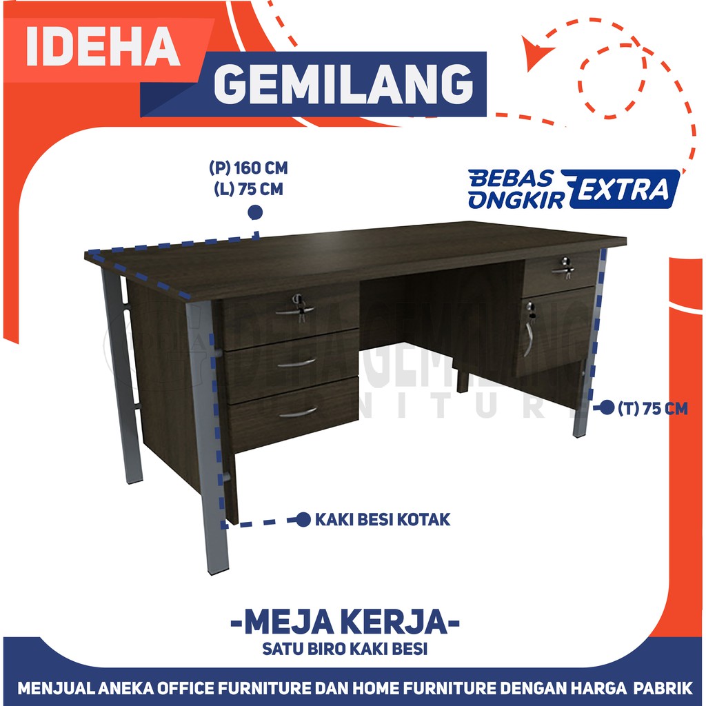 Meja Kerja Satu Biro Kaki Besi