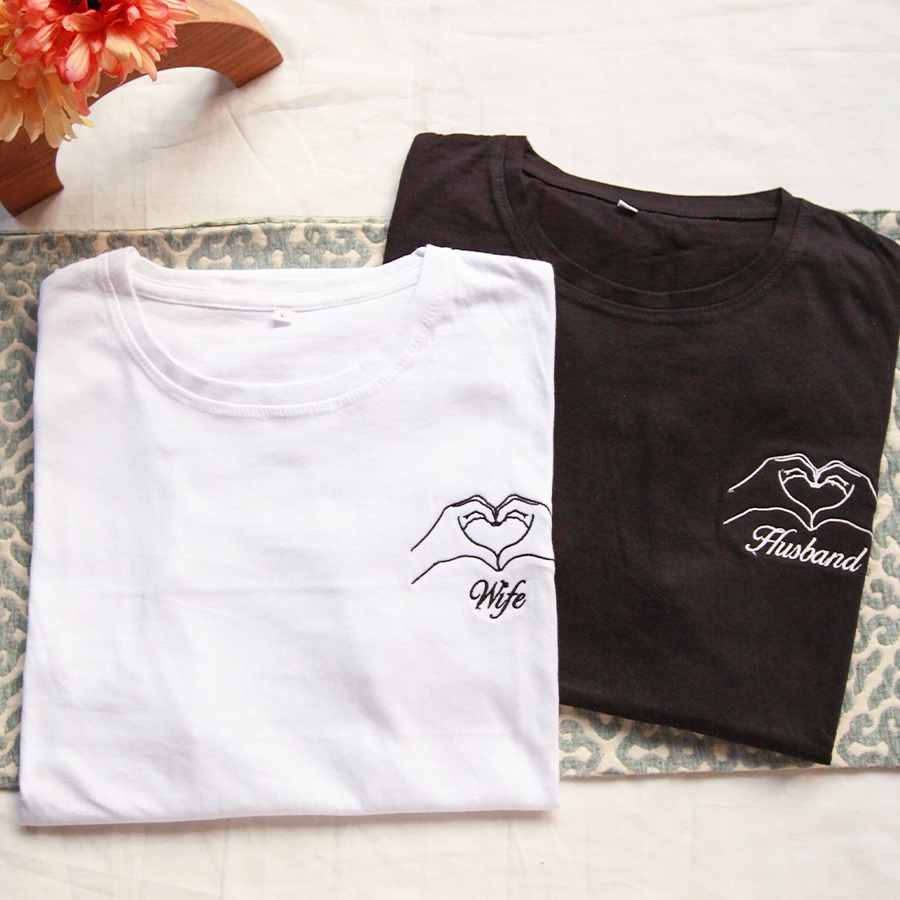 Kaos Baju couple Baju Pasangan Bordir FREE Request Nama Kualitas Jahitan Rapi-HATI