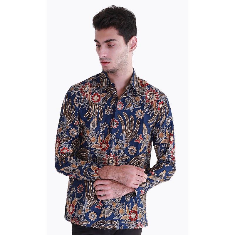 Rianty George Kemeja Batik Pria Lengan Panjang Navy Rianty George Kemeja Batik Pria Lengan Panjang Navy