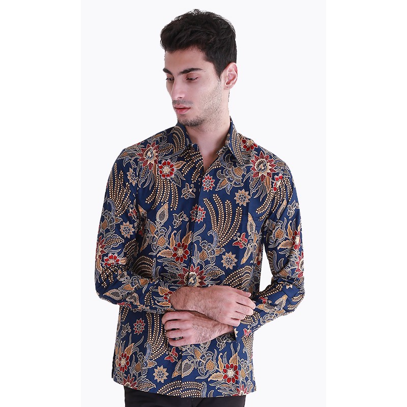 Rianty George Kemeja  Batik  Pria  Lengan Panjang Navy 