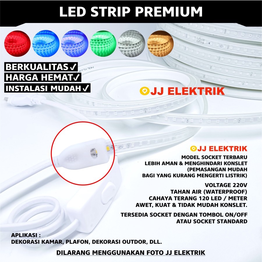 Lampu LED Strip Selang PREMIUM Terang Anti Konslet AC 220V Meteran Dekorasi Hias Lampu Plafon Rumah 