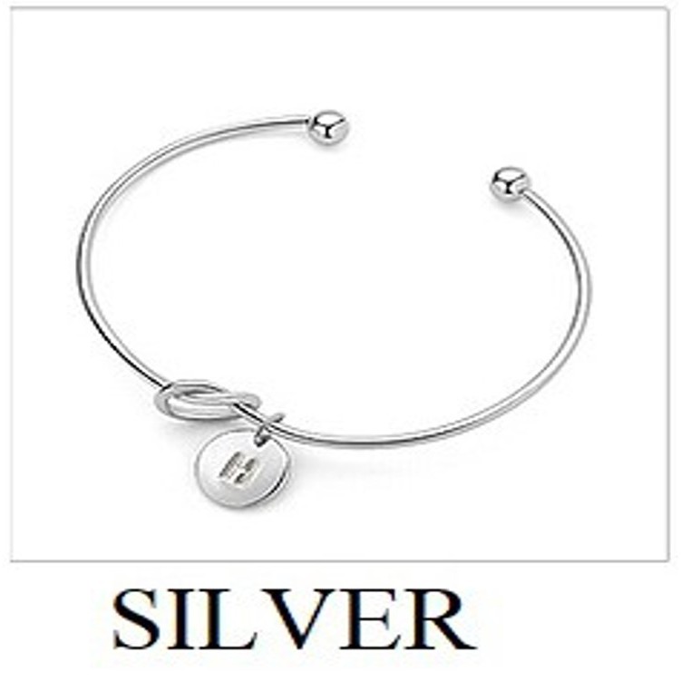 UNIK - G525 (A - M) Gelang Huruf Abjad / Gelang Bangle Fashion Wanita / Gelang 26 Alphabet-Silver
