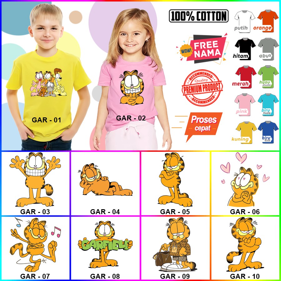 Baju Kaos ANAK DAN DEWASA GARFIELD COUPLE (FREE NAMA)