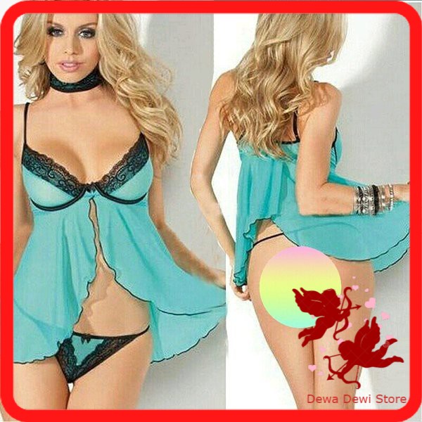 Sexy -  Lingerie Baju Tidur Sexy Plus GString Hijau Transparan Dewa Dewi  Store LST2110G