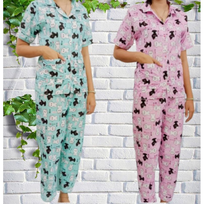Baju tidur piyama dewasa motif kucing salur