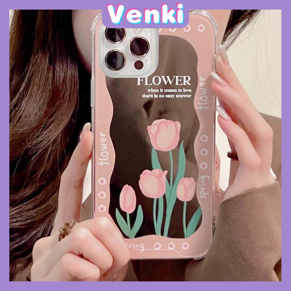 iPhone Case Acrylic HD Mirror Laser Airbag Shockproof Protection Camera Cute Pink Tulip Flower Compatible For iPhone 11 iPhone 13 Pro Max iPhone 12 Pro Max iPhone 7 Plus iPhone xr