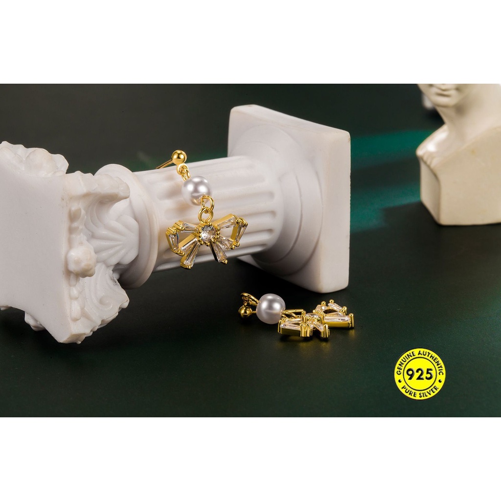 Anting Tusuk Sterling Silver 925 Model Pita Dengan Mutiara Untuk Wanita