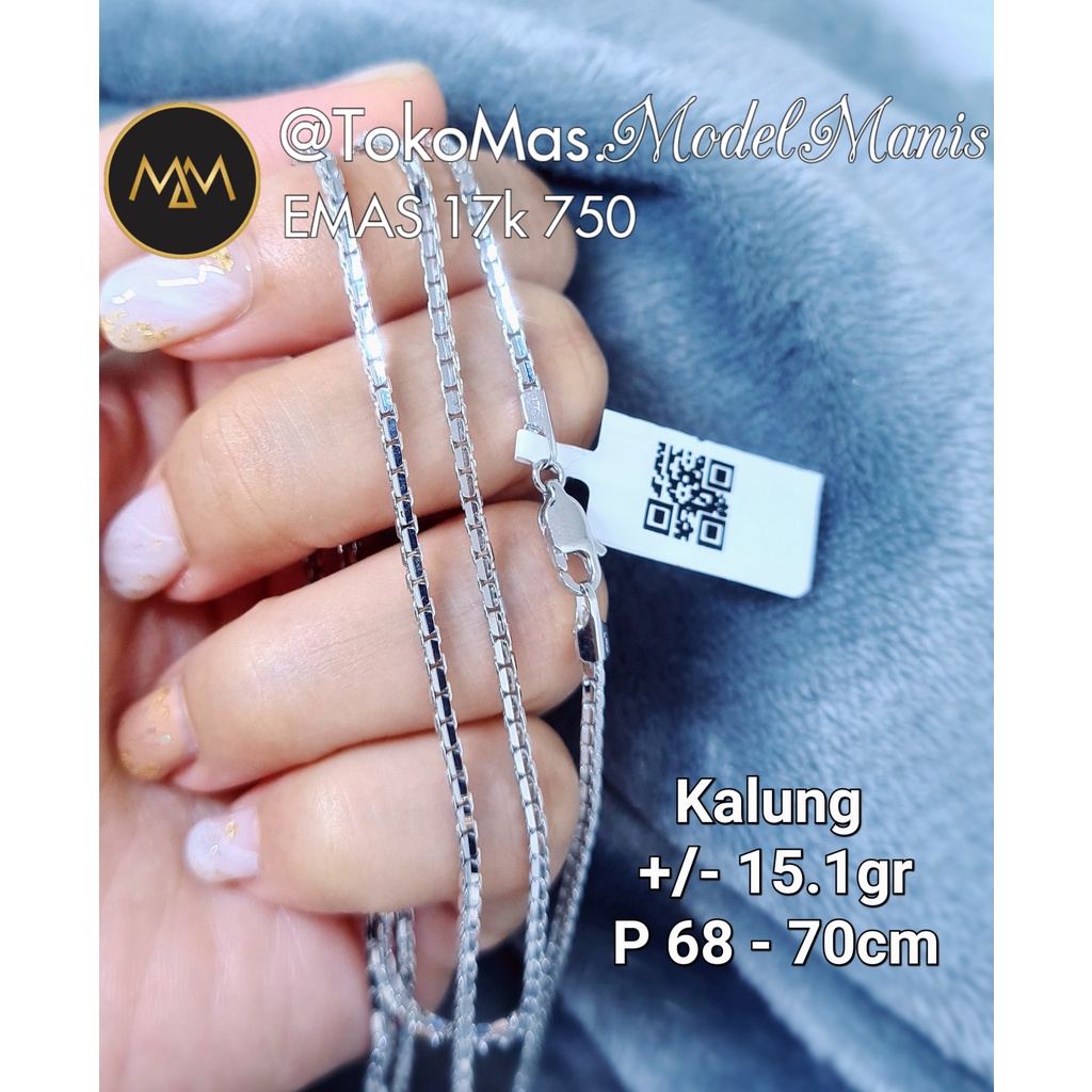 Kalung Santa italy Padat emas putih 750 kadar 17k