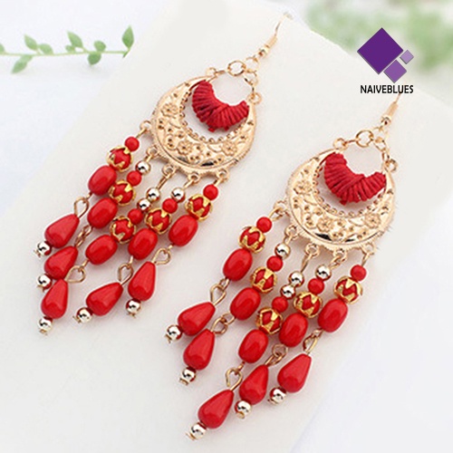Anting Kait Rumbai Bentuk Bulan Sabit Gaya Retro Untuk Wanita