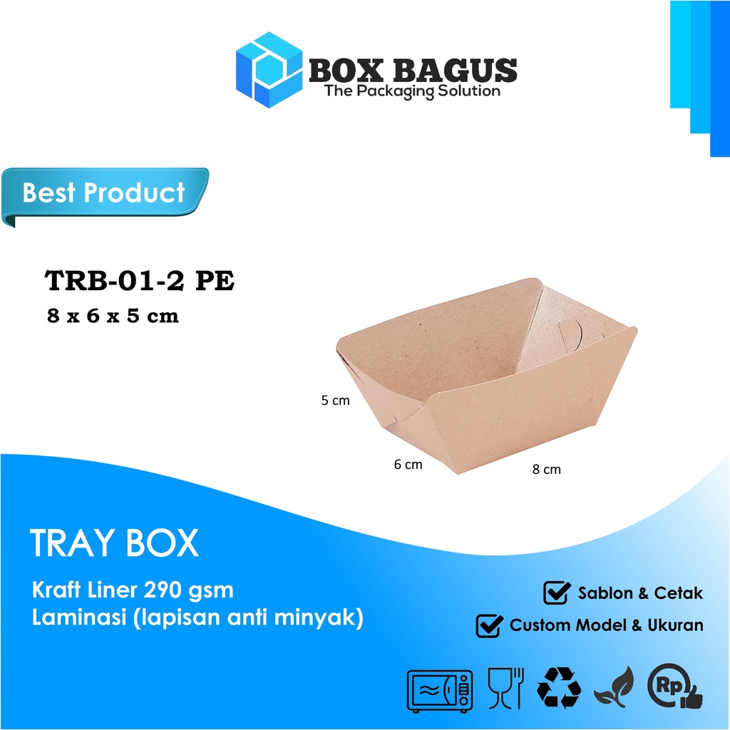 TRAY BOX 8x6x5 KRAFT 290 GSM LAMINASI - DUS KOTAK MAKANAN KUE SNACK